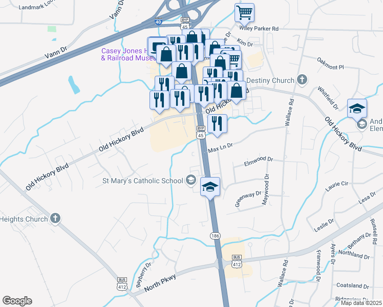 map of restaurants, bars, coffee shops, grocery stores, and more near 1771 U.S. 45 Bypass in Jackson