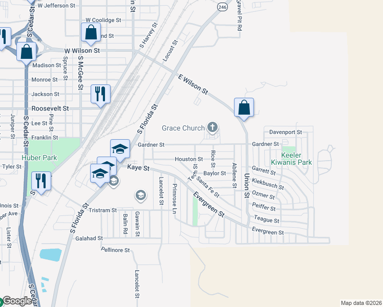 map of restaurants, bars, coffee shops, grocery stores, and more near 210 Houston Street in Borger