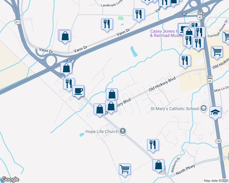 map of restaurants, bars, coffee shops, grocery stores, and more near 24 Holly Ridge Cove in Jackson