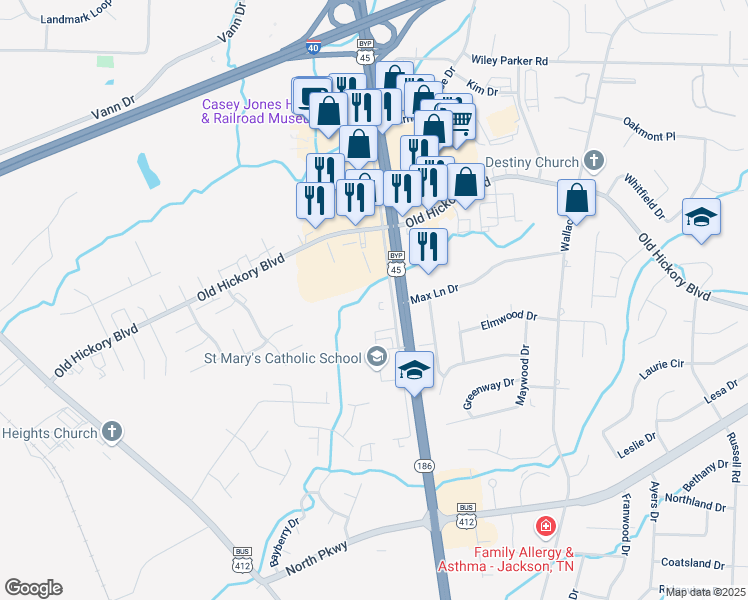 map of restaurants, bars, coffee shops, grocery stores, and more near 1771 U.S. 45 Bypass in Jackson