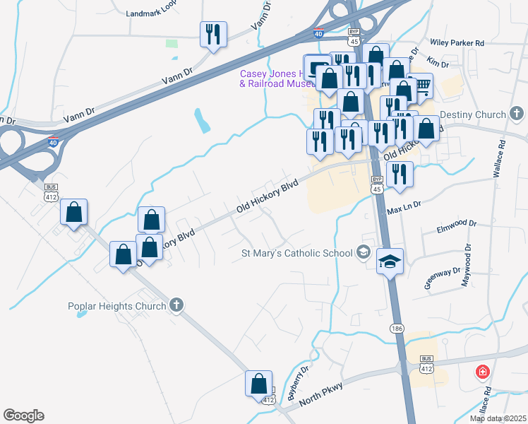 map of restaurants, bars, coffee shops, grocery stores, and more near 276 Greenfield Drive in Jackson