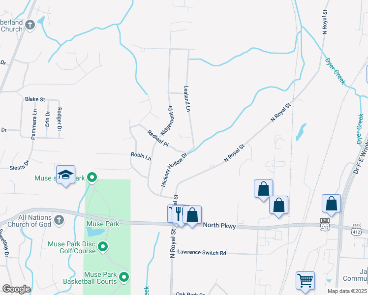 map of restaurants, bars, coffee shops, grocery stores, and more near 99 Hickory Hollow Drive in Jackson