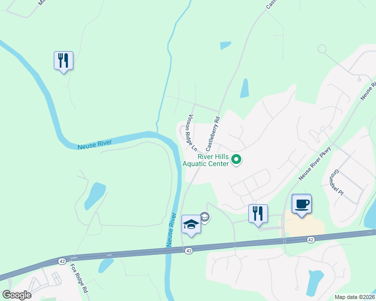 map of restaurants, bars, coffee shops, grocery stores, and more near 405 Castleberry Road in Clayton