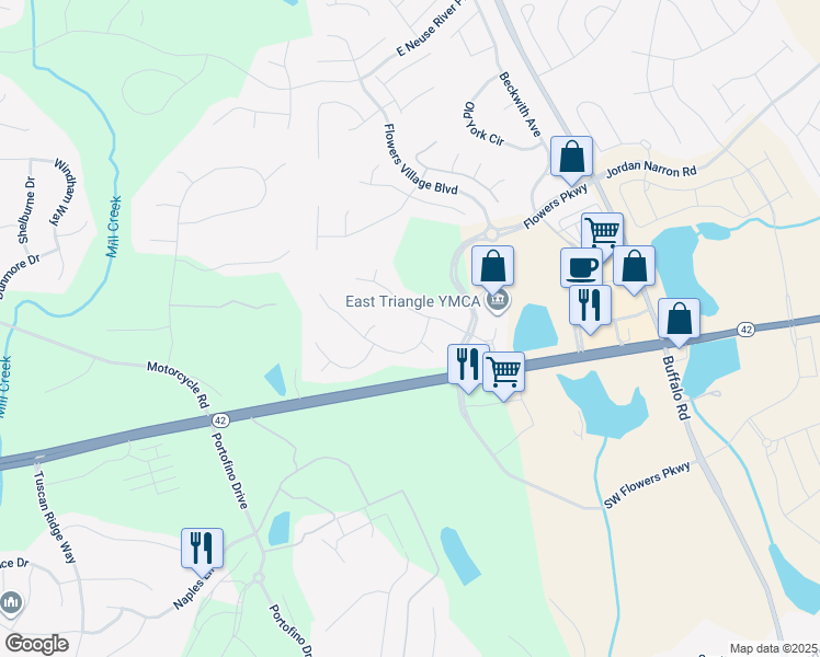 map of restaurants, bars, coffee shops, grocery stores, and more near 42 Watrus Drive in Clayton