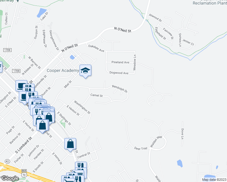 map of restaurants, bars, coffee shops, grocery stores, and more near 46 Herndon Court in Clayton