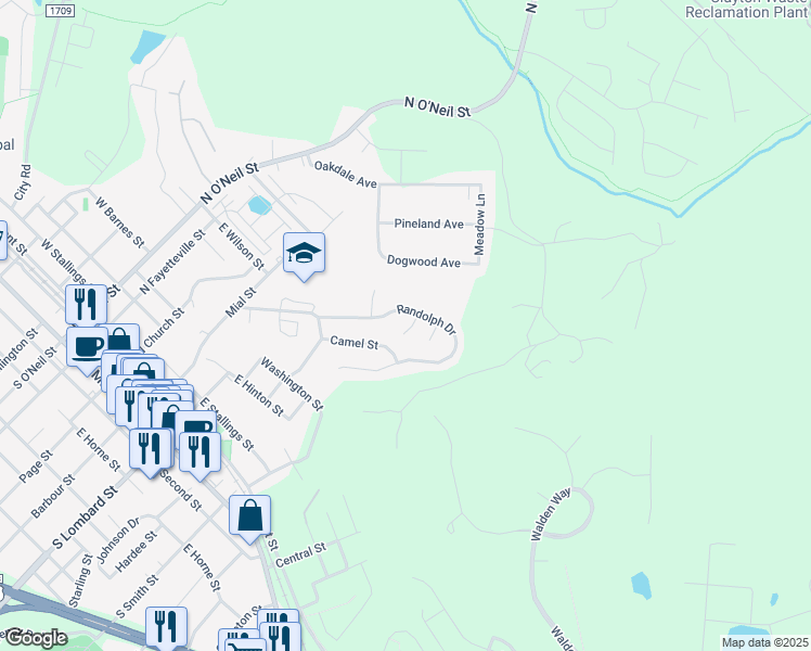 map of restaurants, bars, coffee shops, grocery stores, and more near 63 Herndon Court in Clayton