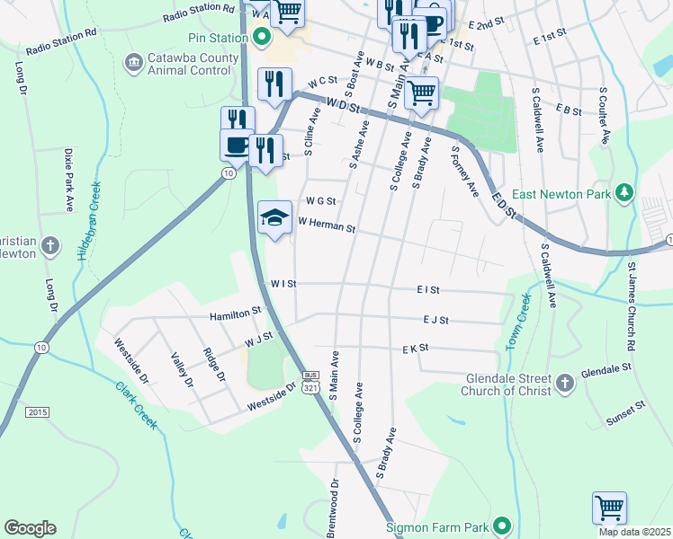 map of restaurants, bars, coffee shops, grocery stores, and more near 744 South Main Avenue in Newton