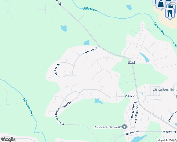 map of restaurants, bars, coffee shops, grocery stores, and more near 249 Finley Court in Clayton