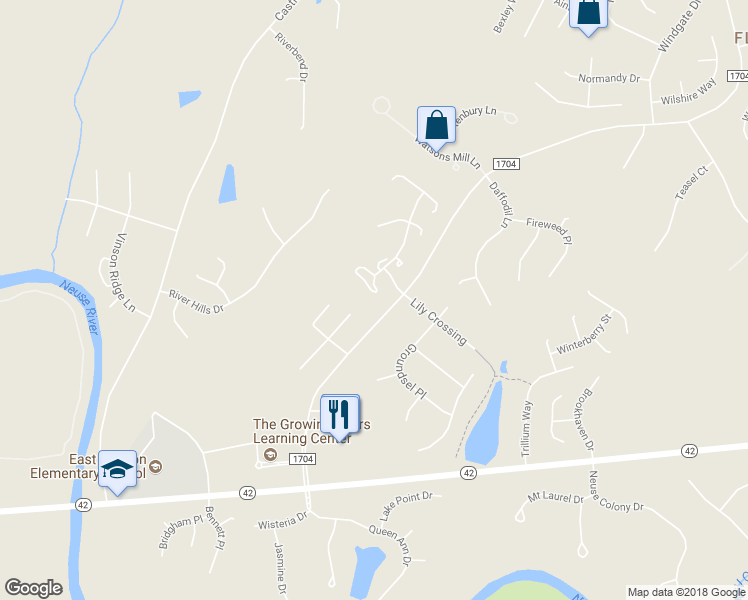 map of restaurants, bars, coffee shops, grocery stores, and more near 1842 West Cotton Gin Drive in Clayton