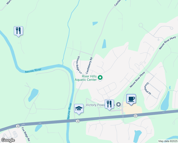 map of restaurants, bars, coffee shops, grocery stores, and more near 100 River Hills Drive in Clayton