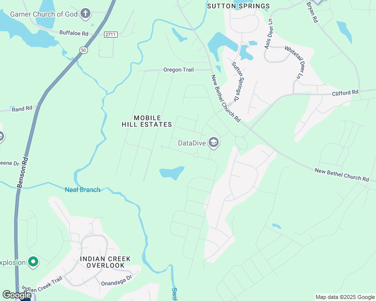 map of restaurants, bars, coffee shops, grocery stores, and more near 1408 New Bethel Church Road in Garner