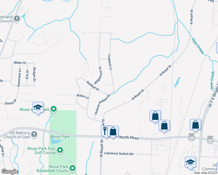 map of restaurants, bars, coffee shops, grocery stores, and more near 33 Red Oak Cove in Jackson