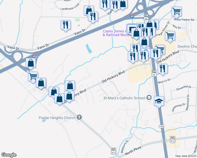 map of restaurants, bars, coffee shops, grocery stores, and more near 16 Woodmoss Cove in Jackson