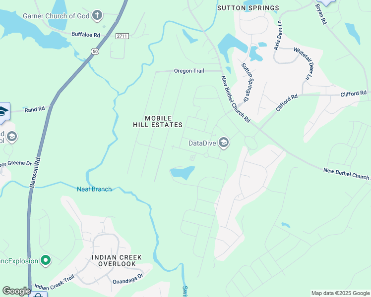 map of restaurants, bars, coffee shops, grocery stores, and more near 192 Royal Star Way in Garner