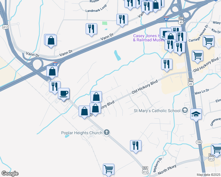 map of restaurants, bars, coffee shops, grocery stores, and more near 67 Holly Ridge Drive in Jackson