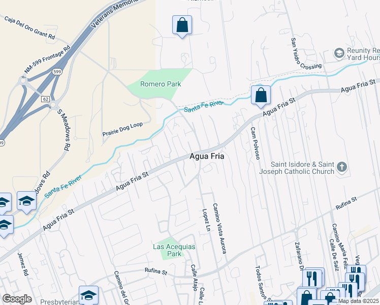 map of restaurants, bars, coffee shops, grocery stores, and more near 1345 Calle Corazzi in Santa Fe