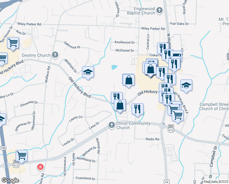 map of restaurants, bars, coffee shops, grocery stores, and more near 87 Birchwood Lane in Jackson