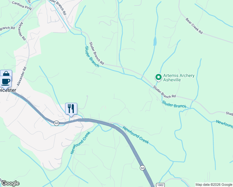 map of restaurants, bars, coffee shops, grocery stores, and more near 65 Lawson Ridge Road in Leicester