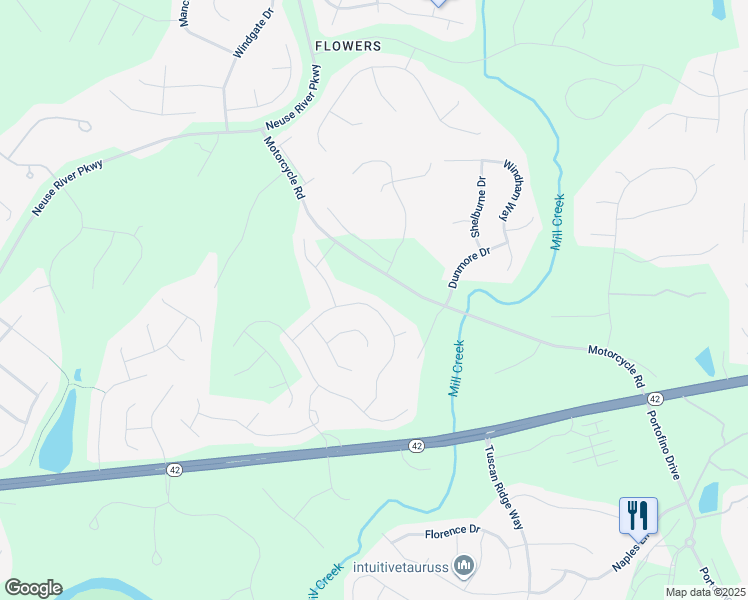 map of restaurants, bars, coffee shops, grocery stores, and more near 302 San Periro Drive in Clayton