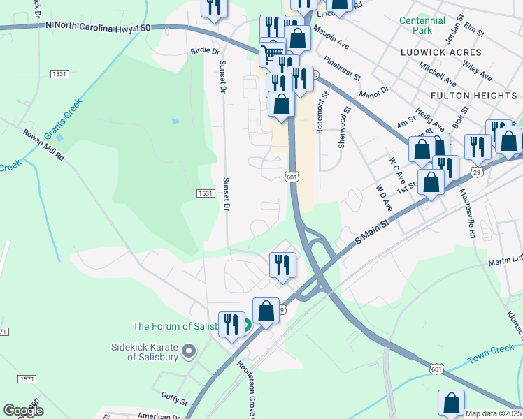 map of restaurants, bars, coffee shops, grocery stores, and more near 200 Hamilton Drive in Salisbury
