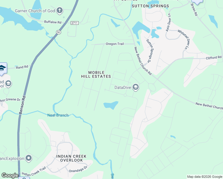 map of restaurants, bars, coffee shops, grocery stores, and more near 192 Royal Star Way in Garner