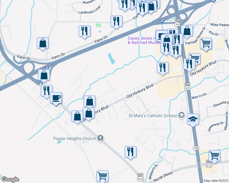 map of restaurants, bars, coffee shops, grocery stores, and more near 95 Holly Ridge Drive in Jackson