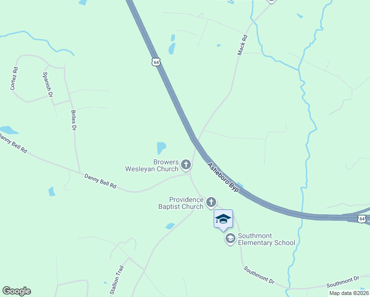 map of restaurants, bars, coffee shops, grocery stores, and more near 1662 Mack Road in Asheboro