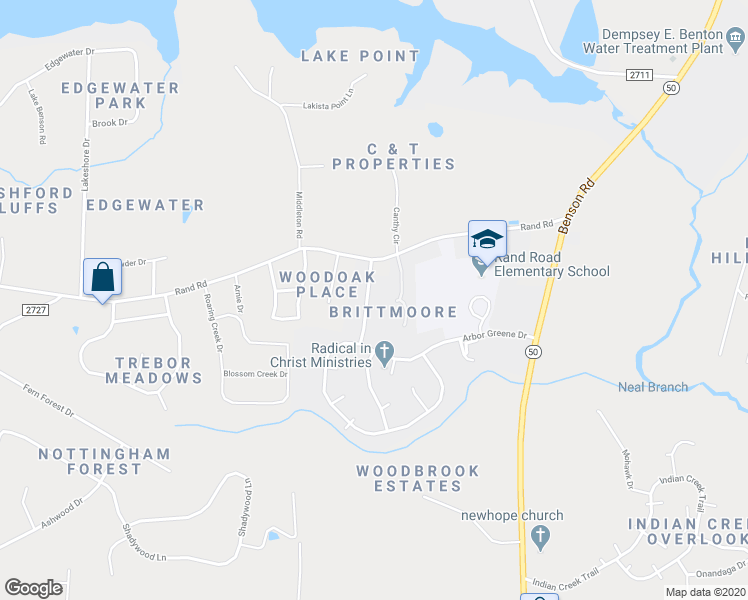 map of restaurants, bars, coffee shops, grocery stores, and more near 117 Verde Glen Drive in Garner