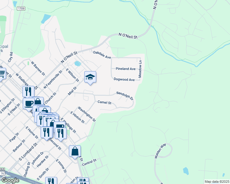 map of restaurants, bars, coffee shops, grocery stores, and more near 171 Randolph Drive in Clayton