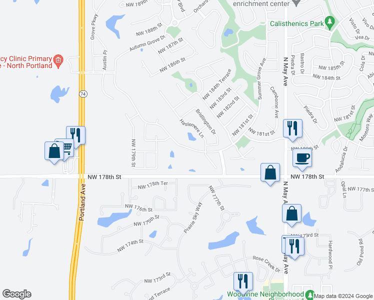 map of restaurants, bars, coffee shops, grocery stores, and more near 18137 Autumn Grove Drive in Edmond