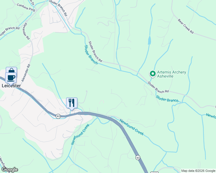 map of restaurants, bars, coffee shops, grocery stores, and more near 65 Lawson Ridge Road in Leicester