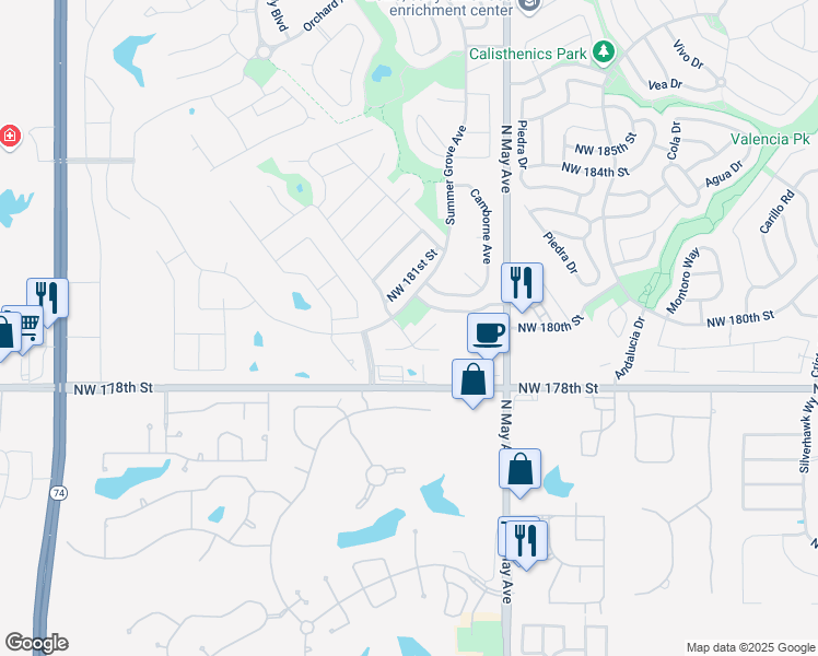 map of restaurants, bars, coffee shops, grocery stores, and more near 3017 Northwest 179th Court in Edmond
