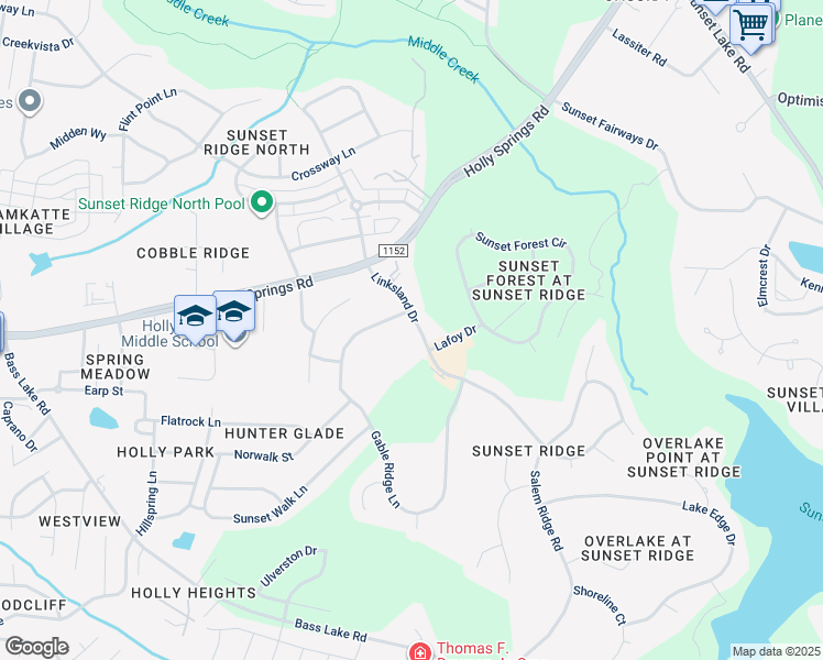 map of restaurants, bars, coffee shops, grocery stores, and more near 5028 Linksland Drive in Holly Springs