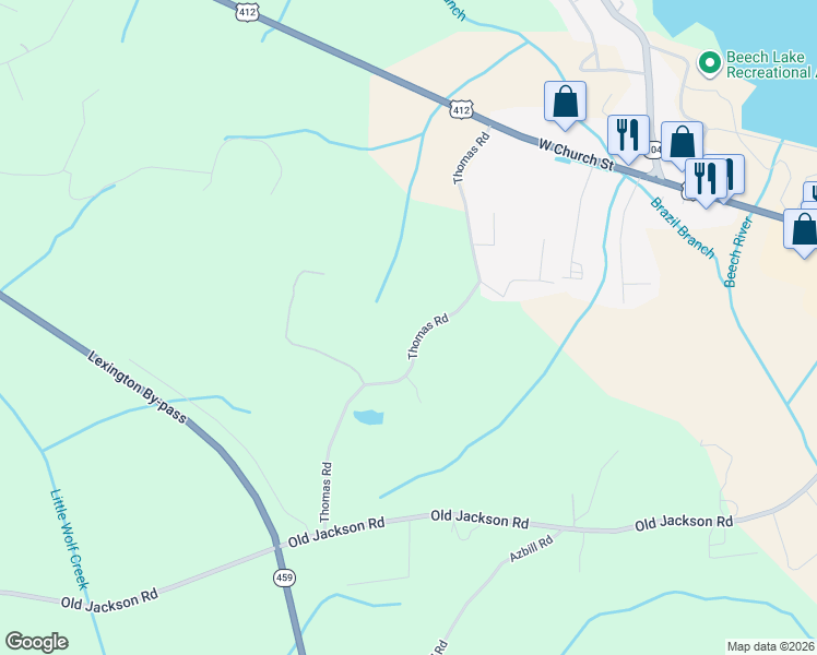 map of restaurants, bars, coffee shops, grocery stores, and more near 384-698 Thomas Road in Lexington