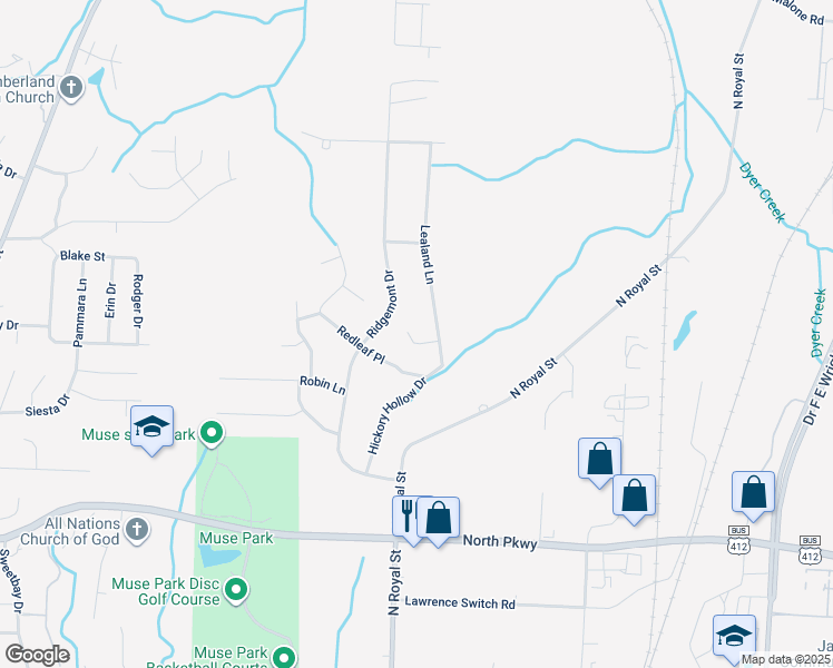 map of restaurants, bars, coffee shops, grocery stores, and more near 33 Red Oak Cove in Jackson