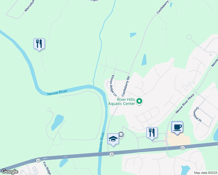 map of restaurants, bars, coffee shops, grocery stores, and more near 60 Hill Shore Lane in Clayton
