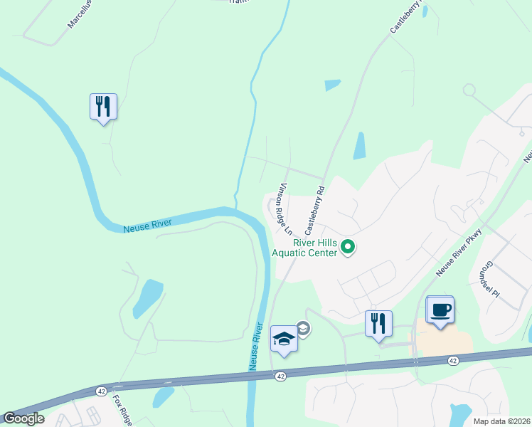 map of restaurants, bars, coffee shops, grocery stores, and more near 81 Hill Shore Lane in Clayton