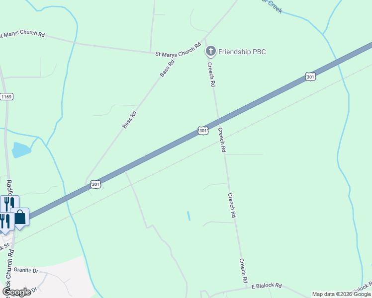 map of restaurants, bars, coffee shops, grocery stores, and more near 5237 U.S. 301 in Lucama