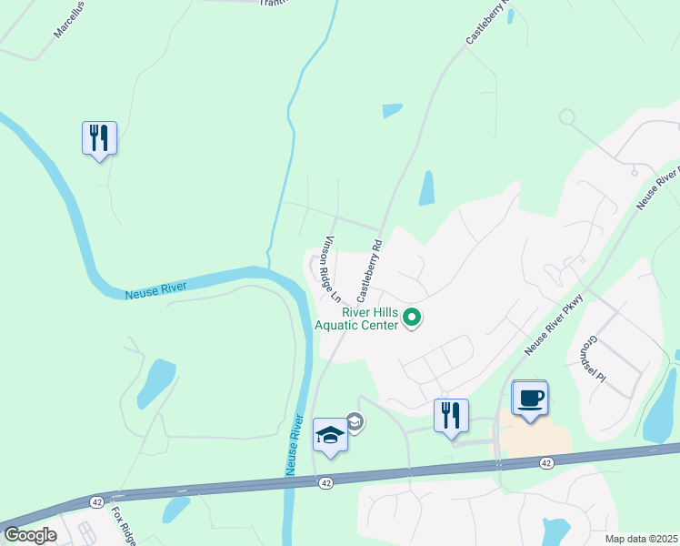 map of restaurants, bars, coffee shops, grocery stores, and more near 13 Hill Shore Lane in Clayton