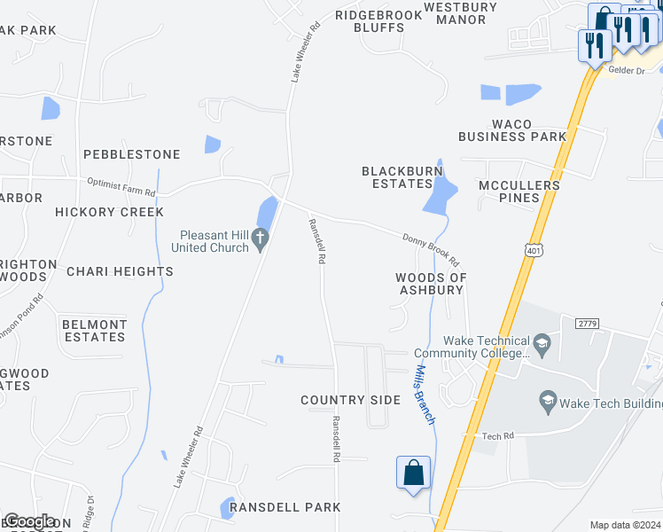 map of restaurants, bars, coffee shops, grocery stores, and more near 8837 Ransdell Road in Raleigh