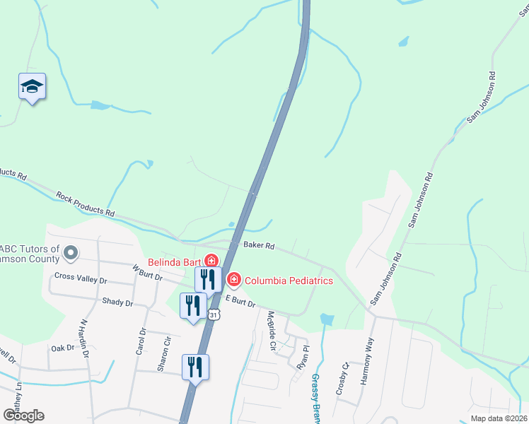 map of restaurants, bars, coffee shops, grocery stores, and more near 1668 Nashville Highway in Columbia