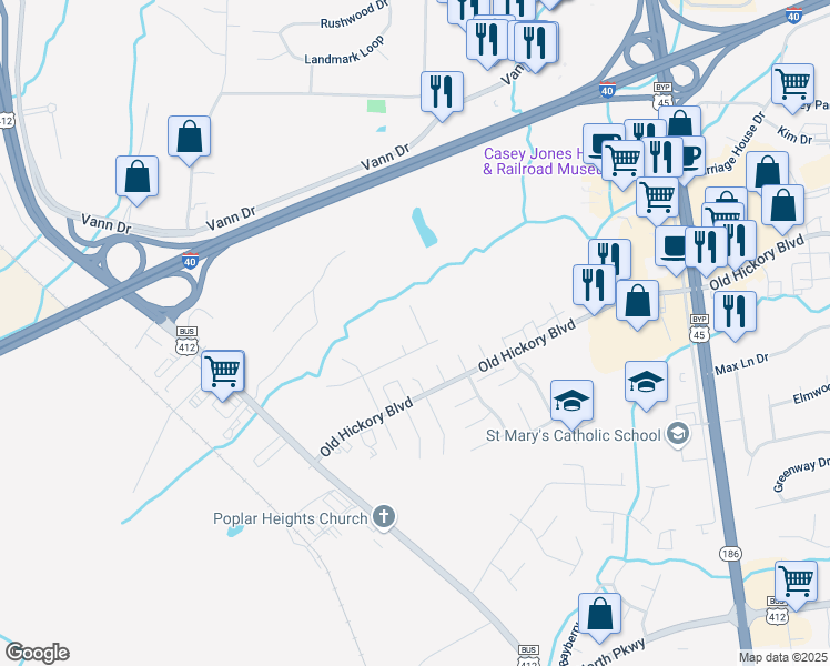 map of restaurants, bars, coffee shops, grocery stores, and more near 95 Holly Ridge Drive in Jackson