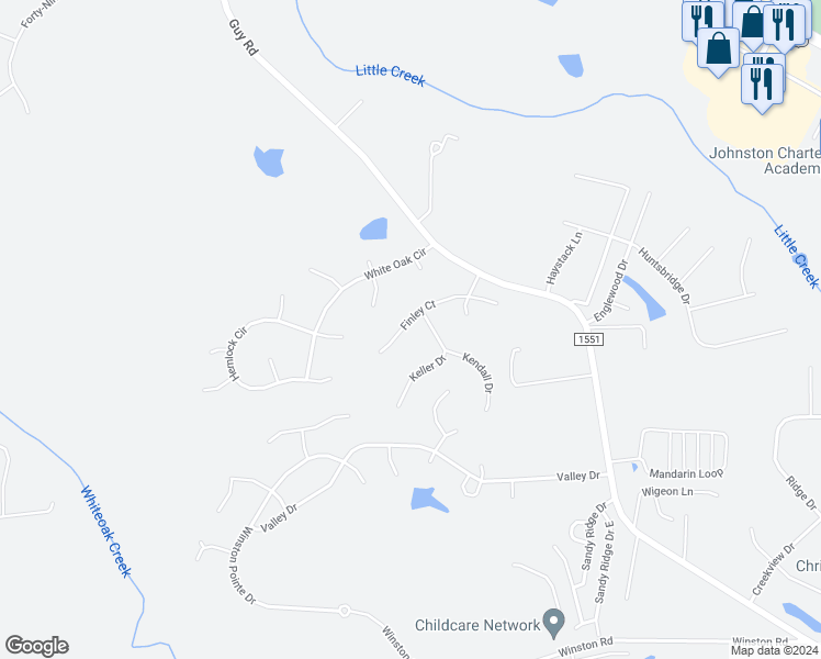 map of restaurants, bars, coffee shops, grocery stores, and more near 163 Finley Court in Clayton