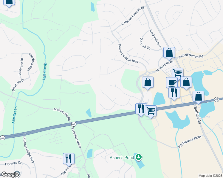map of restaurants, bars, coffee shops, grocery stores, and more near 265 Josiah Drive in Clayton
