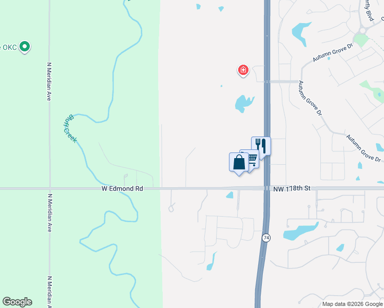 map of restaurants, bars, coffee shops, grocery stores, and more near 3951-3999 Northwest 178th Street in Edmond