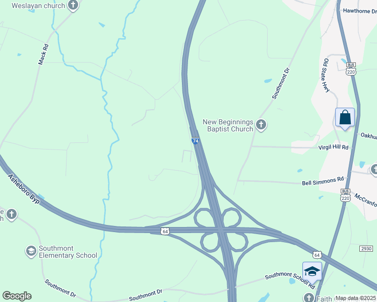map of restaurants, bars, coffee shops, grocery stores, and more near 1155 Twelve Tree Road in Asheboro