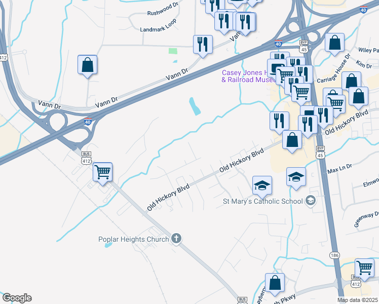 map of restaurants, bars, coffee shops, grocery stores, and more near 67 Holly Ridge Drive in Jackson