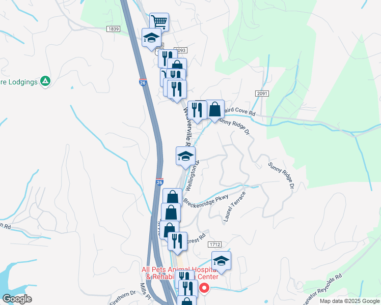 map of restaurants, bars, coffee shops, grocery stores, and more near 251 Weaverville Road in Asheville