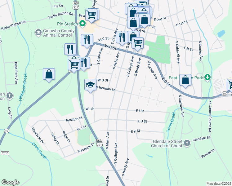 map of restaurants, bars, coffee shops, grocery stores, and more near 13 East Herman Street in Newton