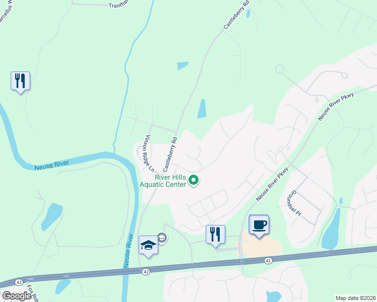 map of restaurants, bars, coffee shops, grocery stores, and more near 124 Pondfield Court in Clayton